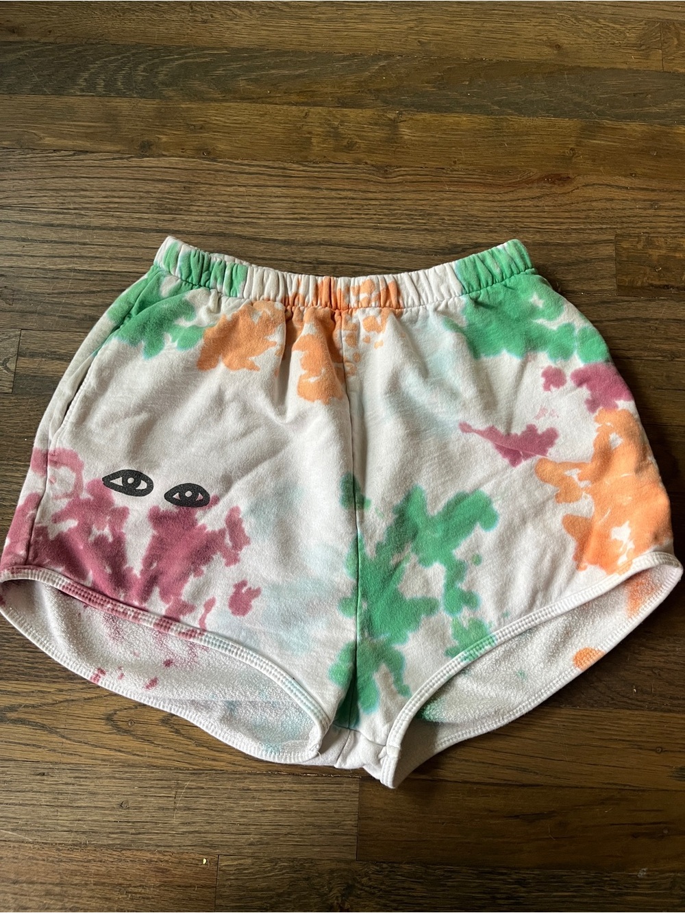Clare V Tie-Dye Athletic Shorts in Green, Orange & Pink